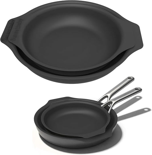 Silicone Pan Protectors & Separators for Stacking (10 & 12 Inch) - Non-Toxic, Heat-Resistant Pads | Dishwasher Safe, Durable Cookware Protector (Black, Mixed)