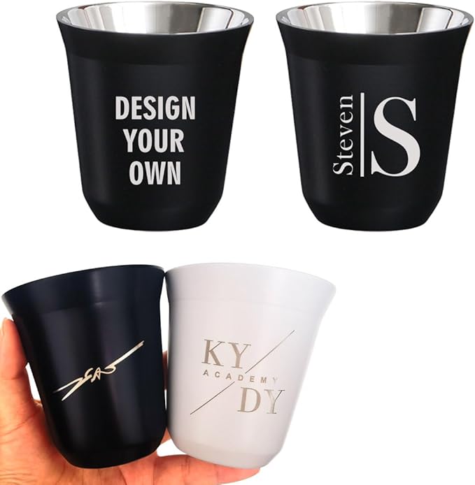 Stainless Steel Espresso Cups Double Wall Insulated Coffee Mugs 160ml 6 Pack Milk Tea Cups Office Water Mugs with Engraved Name/Logo