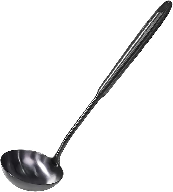 Newness Soup Ladle, [Rustproof, Heat Resistance, Integral Forming] Durable 304 Stainless Steel Soup Spoon with Vacuum Ergonomic Round Handle, Cooking Spoon for Kitchen, 13.7 Inches, Black
