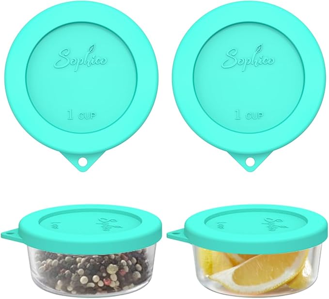 Sophico 1 Cup Round Silicone Storage Cover Lids Replacement for Anchor Hocking and Pyrex 7202-PC Glass Bowls (Container not Included) (Mint - 2 pack)