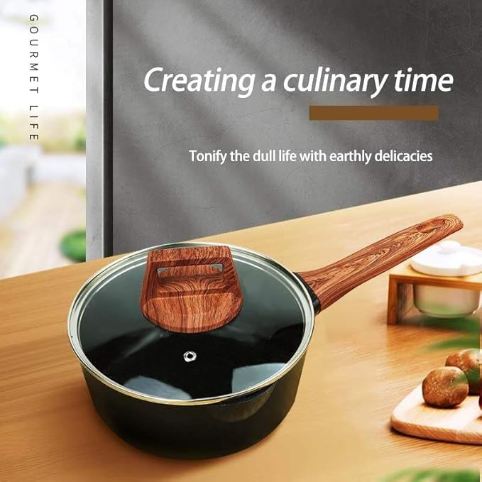 2 Quart Nonstick Sauce Pan with Lid, Nonstick Saucepan with Pour Spout, Small Pots for Cooking with Handle for All Cookers, Stove, Induction, Gas, Non Toxic (Granite, Black)