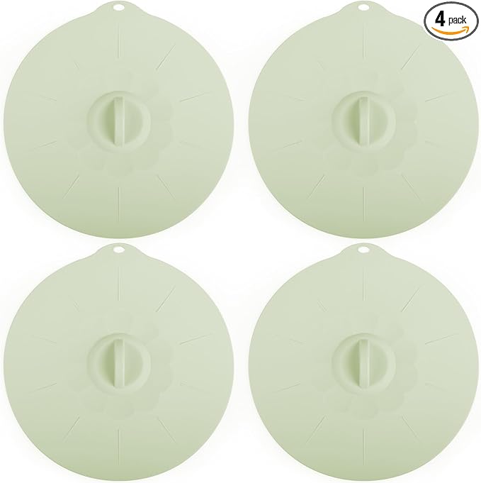 4 Pack 9.4" Silicone Lids for Cups Bowls Plates Pans, Microwave Splatter Cover, Kitchen Containers Lids Cover for Food Storage,Light Green Large