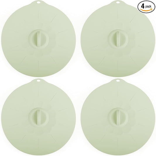 4 Pack 9.4" Silicone Lids for Cups Bowls Plates Pans, Microwave Splatter Cover, Kitchen Containers Lids Cover for Food Storage,Light Green Large