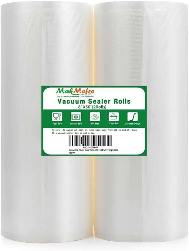 MakMeFre 2 Pack 8x50 Vacuum Sealer Bags Rolls for Food,Commercial Grade, BPA Free,Puncture Prevention,Great for Sous Vide Cooking