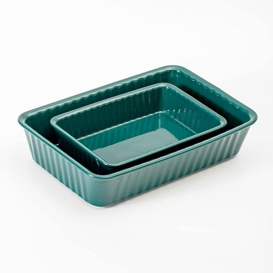 Ceramics baking dish set of 2, Rectangular Baking Dish, Lasagna Pans for Cooking, Kitchen, Cake,Dinner, Banquet and Daily Use, 12x 8 Inch & 8.95 x 6 inch of Casserole Dishes (Emerald)