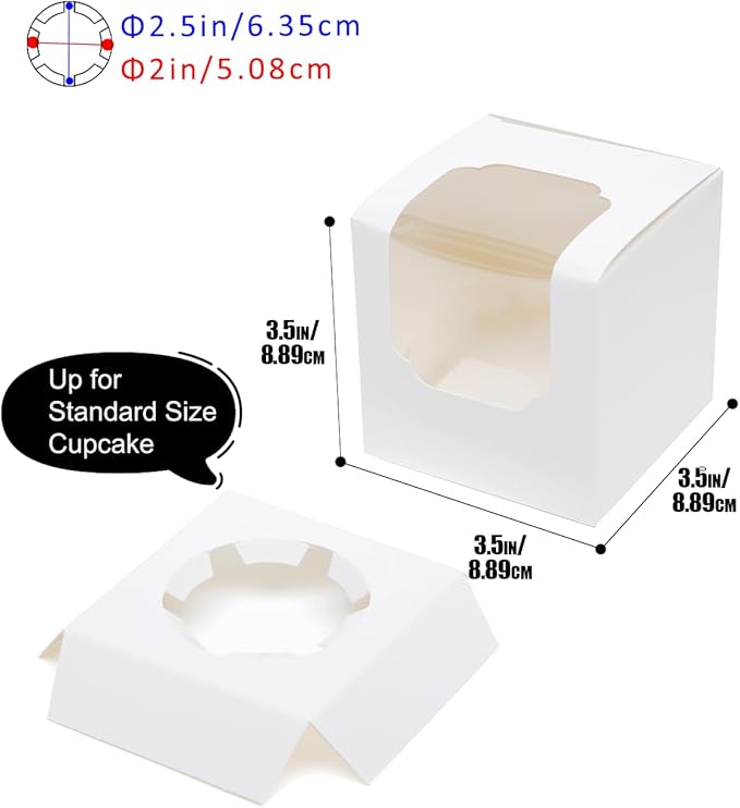 Bakepacker Auto-pop up Cupcake Boxes 30-Packs Individual Cupcake Container White 3.5" x 3.5" x 3.5" Single Cupcake Boxes