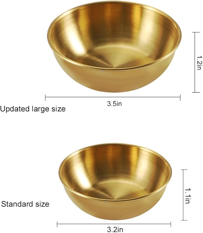 8 Pack 3.5inch Stainless Steel Sauce Dishes Mini Individual Saucers Bowl Round Seasoning Dishes Sushi Dipping Bowl Appetizer Plates, Golden