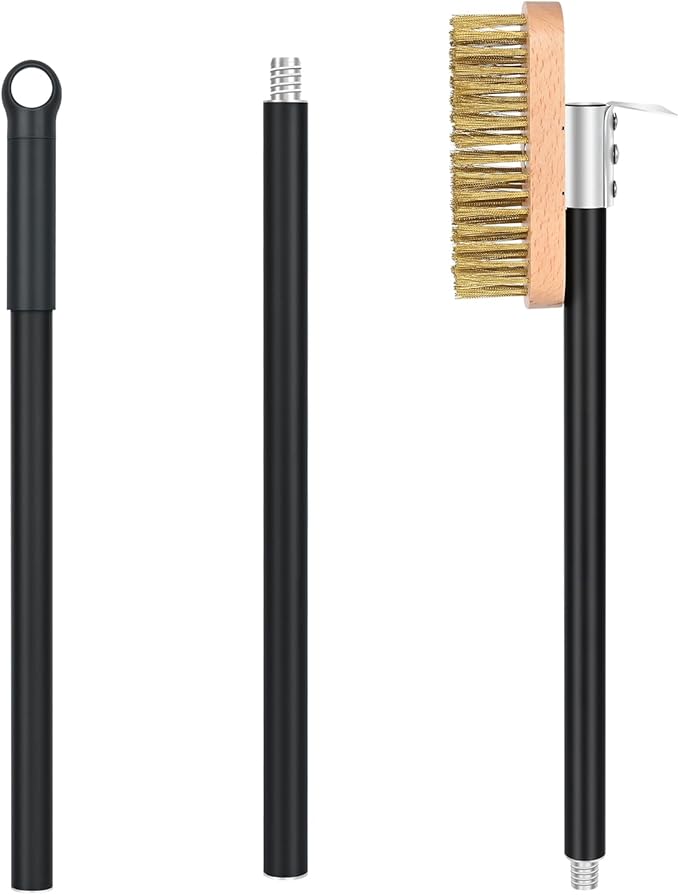Pizza Oven Brush with Scraper, Brass Bristles Grill Brush with 33 or 47 Inch Long Handle, Pizza Oven Accessories