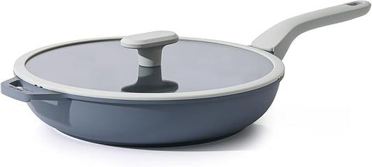 PRICUSIS Nonstick Ceramic Frying Pan with Lid, Non Toxic Skillet, Healthy Egg & Omelet & Chef's Pan, PTFE PFOA & PFAS Free, Induction Compatible (12Inch W/L)