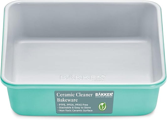 BAKKENMASTER Square Cake Pan - Aluminized Steel, Ceramic Non-Stick Coating, Non-Toxic, Ideal Size, Heavy-Duty, Elevate Your Baking with Durability and Style!