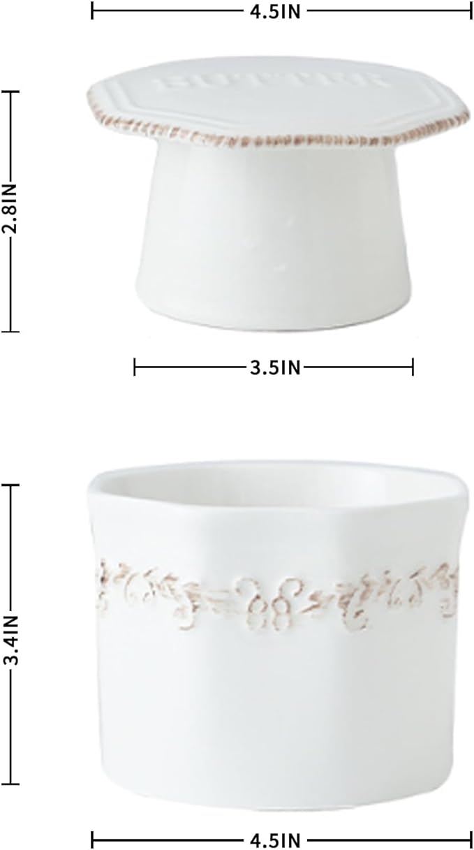 Butter Crock, French Butter Dish with Lid for Countertop,Ceramic French Butter Dish,White