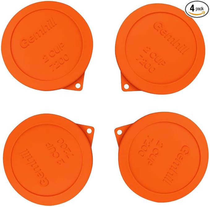 2 Cup Silicone Storage Cover Lids Replacements for Round Anchor Hocking Glass Bowls and Pyrex 7200-PC Glass Bowls |Container not Included|(Orange, 4 Pack)