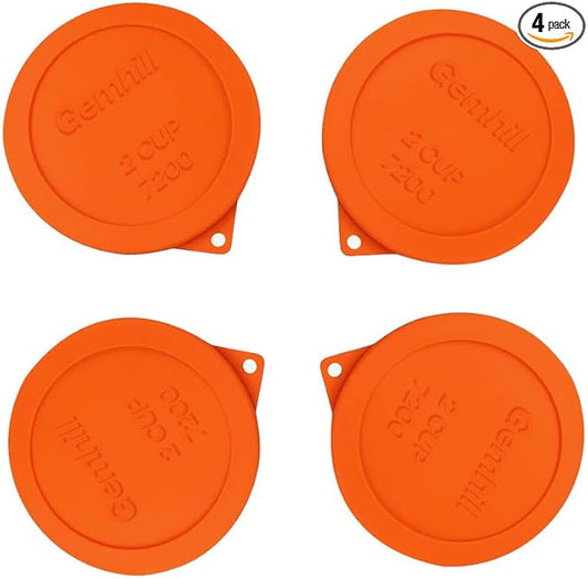 2 Cup Silicone Storage Cover Lids Replacements for Round Anchor Hocking Glass Bowls and Pyrex 7200-PC Glass Bowls |Container not Included|(Orange, 4 Pack)