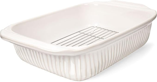 Artena Baking Dish 5.1 Quarts, Casserole Dishes For Oven, Baking Pan With Handles, Lasagna Pan Deep, Large Casserole Dish, Rectangular White Ceramic Bakeware (Baking Dish With Rack)
