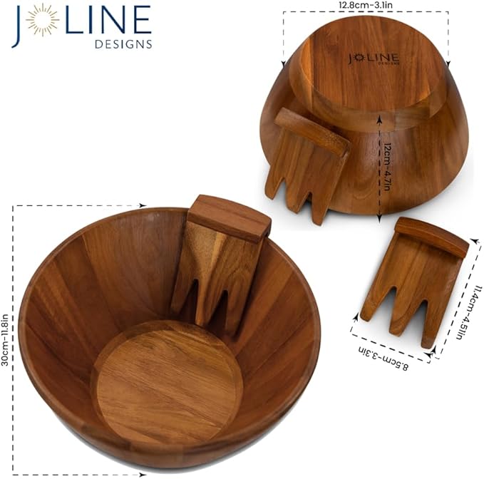 Acacia Wood Salad Serving Bowl Set – Large Wooden Bowl with Forks for Salads, Fruits & Meals – Easy to Clean, Food-Safe, Perfect for Entertaining & Gift Giving