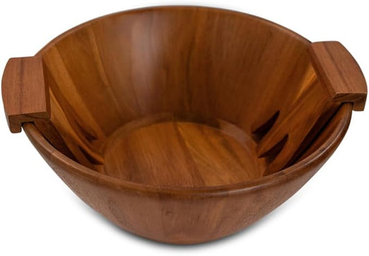 Acacia Wood Salad Serving Bowl Set – Large Wooden Bowl with Forks for Salads, Fruits & Meals – Easy to Clean, Food-Safe, Perfect for Entertaining & Gift Giving