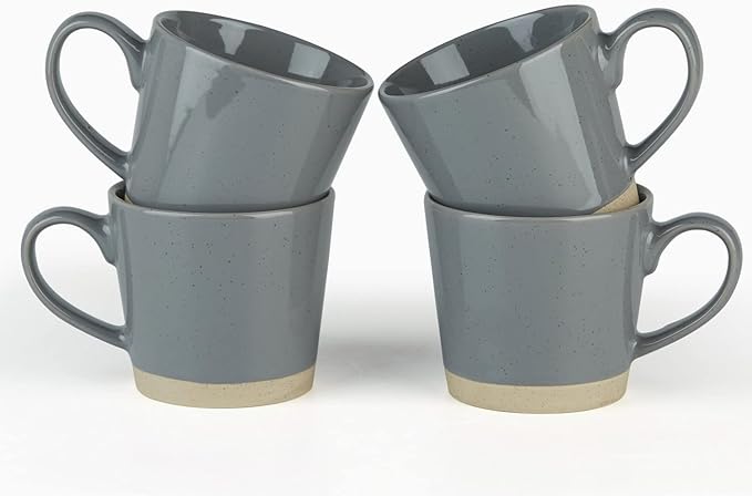 famiware Coffee Mugs for 4, 12 oz Mug Set, Dringking Cup with Handle for Coffee, Tea, Cocoa, Milk, Saturn serise, Dark Gray