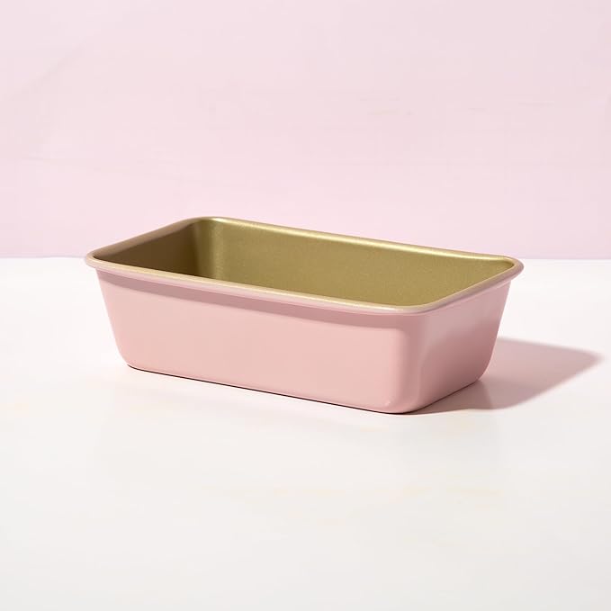 Paris Hilton Nonstick Carbon Steel Bakeware Collection, 9-Inch x 5-Inch Loaf Pan, Dishwasher Safe, Made without PFOA and PFAS, Pink Champagne Two-Tone