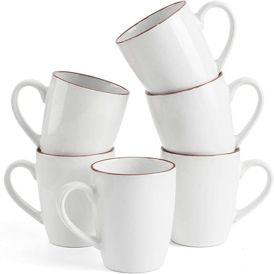 famiware Venus Coffee Mugs for 6, 14 oz Mug Set, Dringking Cup with Handle for Coffee, Tea, Cocoa, Milk, White