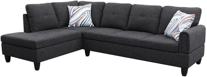 NicBex L Shaped Couch Sectional Couches for Living Room 2 Pieces Modern Sectional Sofa with Left Chaise Sectional Couch with Solid Frame for Living Room, Linen, Black Grey