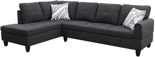 NicBex L Shaped Couch Sectional Couches for Living Room 2 Pieces Modern Sectional Sofa with Left Chaise Sectional Couch with Solid Frame for Living Room, Linen, Black Grey