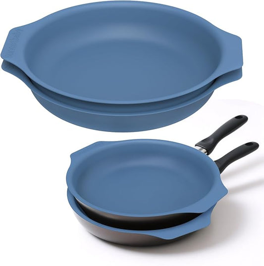 Silicone Pan Protectors for 12-Inch Frying Pans - Non-Slip Stacking Guards, BPA-Free & Dishwasher Safe | Protect Cookware from Scratches (Blue, 2 Pack)