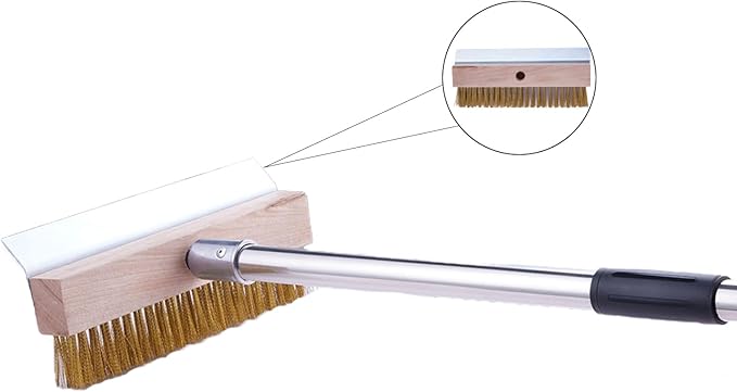 Aluminum Pizza Oven Brush, Grill Brush, Wire Brushes, with Scraper and 4 Sections of Detachable Long Rod Design for Commercial Cleaning, Kitchens, Restaurants, BBQ Shelf Or Any Grill