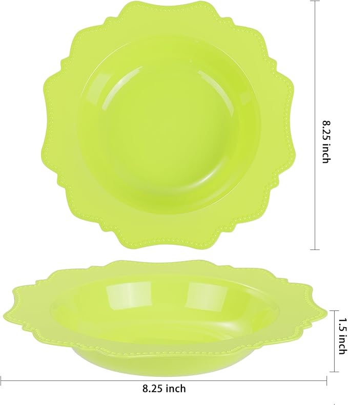 COLOSUS 60 Pack Lime Green White Plastic Bowls, 12 oz Disposable Soup Bowls, Premium Plastic Dinner Bowls,Heavy-duty Dessert Salad Bowl for Party, Wedding, Dinner, Christmas,Thanksgiving