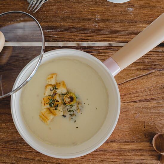 Neoflam Retro 1.5QT Saucepan with Lid – 7" (18cm) Heavy-Duty Nonstick Ceramic Coated Sauce Pot with Bakelite Handle, Pink Color, Dishwasher Safe, Elegant Kitchen Cookware, Made in Korea