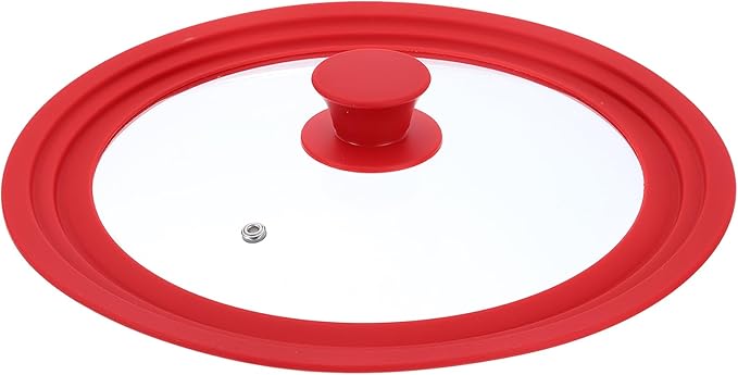 uxcell 1Pcs Universal Lid for Pot Fit 9.5, 10, 11 Inch Diameter Cookware, Replacement Pan Lids with Heat Resistant Silicone Rim, Steam Vent Pan Lid for Pots, Frying Pans, Skillets, Red