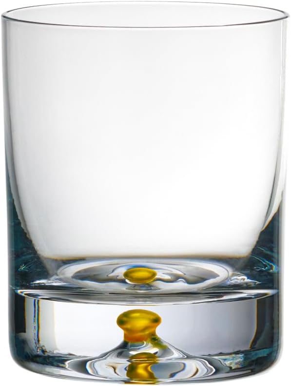 Barski Whiskey Glasses - Double Old Fashioned Rocks Glass - Set of 6 Lowball Tumbler - Crystal Glass Tumblers - Colored Bubble in The Base, Bourbon, Scotch, Drinking Glasses - 9.5 Oz - Made in Europe
