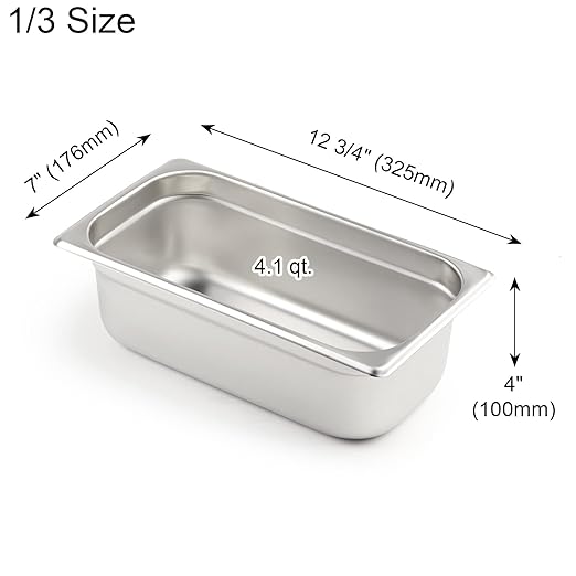 CURTA 6 Pack Anti-Jam Hotel Pans, 1/3 Size 4 Inch Deep, NSF Commercial 18/8 Stainless Steel Chafing Steam Table Pan, Catering Storage Metal Food Pan