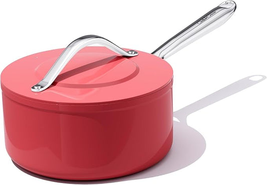 3.5qt Nonstick Ceramic Sauce Pan with Lid (8.19") Even Heat Distribution, Non Toxic & PFAS Free Healthy Cooking Pot for All Stovetops (Induction/Gas/Electric), Oven Safe 500°F, Fusion Red