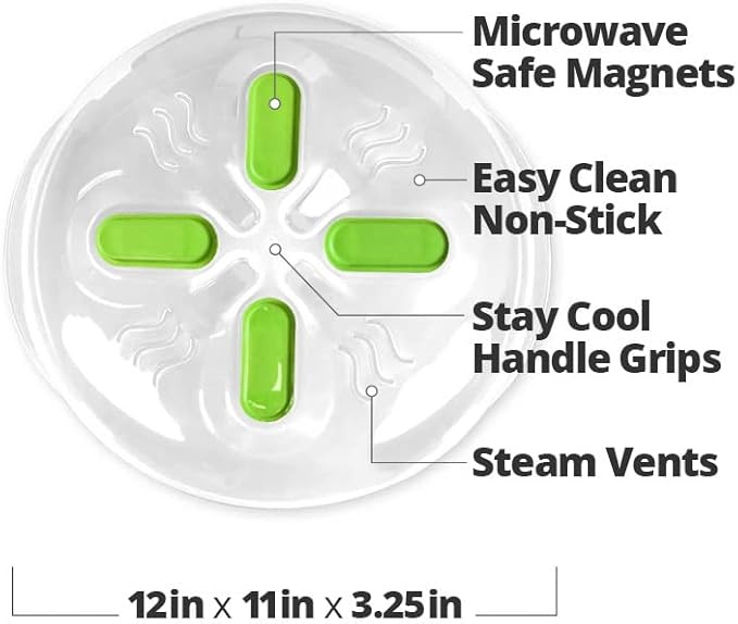 HOVER COVER Magnetic Microwave Cover for Food | Clear Microwave Splatter Cover | Microwave Plate Cover with Steam Vents | Food Grade Dish Cover | BPA-Free | Dishwasher Safe | Green