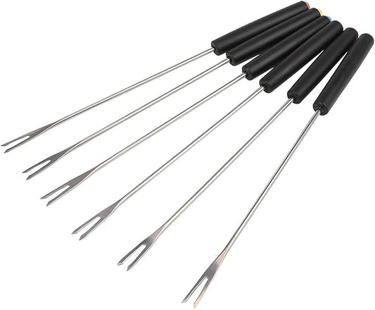 6PCS Stainless Steel Fondue Forks Set (9.1") - Color-Coded Heat-Resistant Handles for Cheese, Chocolate, Meat Desserts,Rust-Proof Fondue Sticks for Grill, Fountain & Camping (Multi-Color)
