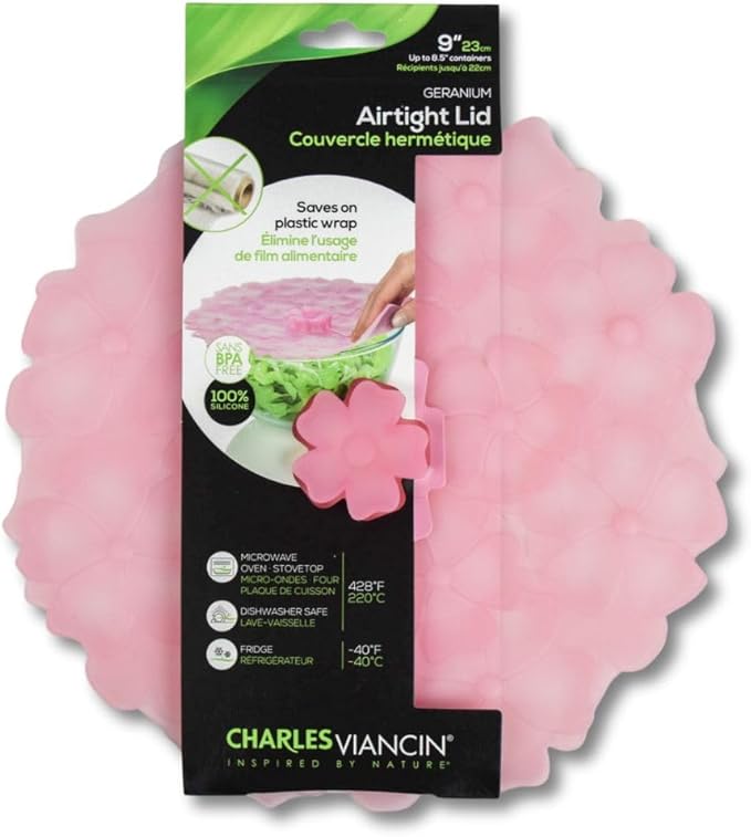 Charles Viancin Silicone Lids - Geranium Silicone Bowl Covers/Airtight Pan Lid (9 Inch Light Pink)
