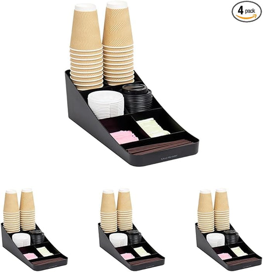 Mind Reader Cup and Condiment Station, Countertop Organizer, Coffee Bar, Kitchen, Stirrers, 7.25" L x 15.5" W x 5.25" H, Black (Pack of 4)