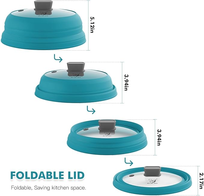 Microwave Splatter Cover Glass Cover Splatter Guard Lid with Collapsible Silicone for Food Cover Plate Cover 11.8 inch Blue