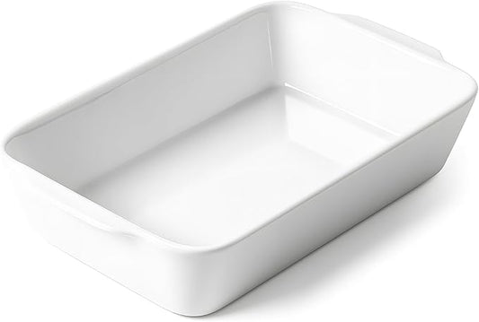 1.2 QT White Casserole Dish，Small Ceramic Baking Dish, Lasagna Pan for Oven, Bakeware for Baking, Kitchen Decor, Microwave Oven Safe, Dinner Party（5.9" x 10.2"）