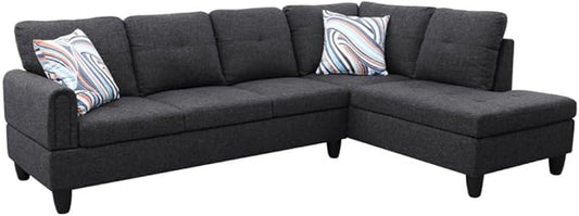 NicBex L Shaped Couch Sectional Couches for Living Room 2 Pieces Modern Sectional Sofa with Right Chaise Sectional Couch with Solid Frame for Living Room, Linen, Black Grey