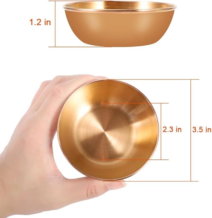 8 Pack 3.5inch Stainless Steel Sauce Dishes Mini Individual Saucers Bowl Round Seasoning Dishes Sushi Dipping Bowl Appetizer Plates, Champagne Gold