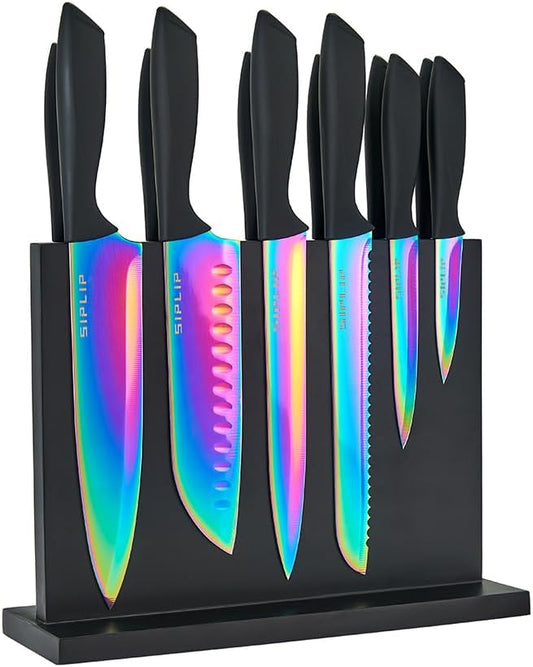 15-Piece High Carbon Stainless Steel Kitchen Knife Set with Magnetic Holder - Includes Chef's, Bread, Serrated Steak Knives and Sharpener