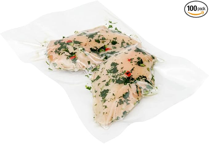 Restaurantware Fresh Hero 12 x 8 Inch Vacuum Sealer Bags 100 Food Storage Bags - 3 mil Thick Microwavable Clear Plastic Sous Vide Bags Freezable For Storing Food Or Sous Vide Cooking