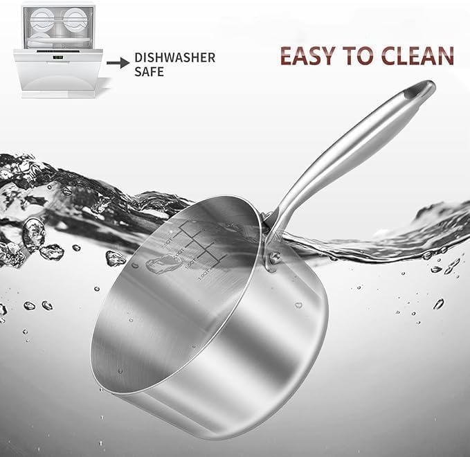 LOLYKITCH Tri-Ply Stainless Steel Saucepan Set-1QT & 2QT with Lids,Induction Sauce Pots,Pots and Pans Set,Oven and Dishwasher Safe.