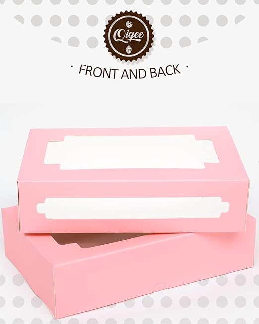 qiqee 36Packs Auto-pop Pink Cookie Boxes for Gift Giving 8x5.3x2 inch One Second Folding Pink Bakery Box with Window Treat Box for Donuts Candies and Biscuit