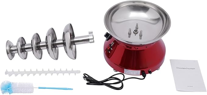 Commercial Chocolate Fountain 5 Tiers Hot Chocolate Fondue Tower Stainless Steel Hot Chocolate Melting Machine 7 Lbs Fondue Fountain Machine for Cheese Party Wedding Gathering (Vintage Red)