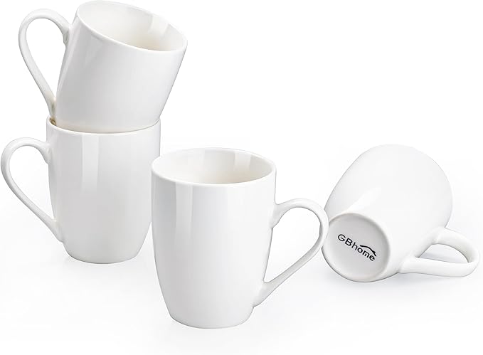 GBHOME 12 OZ Off White Coffee Mugs, Porcelain Bulk Coffee Mugs with Large Handle for Man, Woman, Light Weight Coffee Mugs Set of 4 for Latte/Cappuccino/Cocoa/Milk, Dishwasher & Microwave Safe