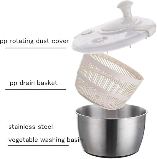 6L Stainless Steel Salad Lettuce Spinner, Fruit Vegetable Cleaner Vegetable Washer Spinner Quick Spin for Household Vegetables and Pasta Fries Spinner Essential Kitchen Utensils spinners (A)