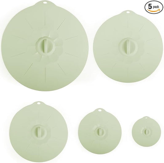 4"-12" Silicone Lids for Cups Bowls Plates Pans, Microwave Splatter Cover, Kitchen Containers Lids Cover for Food Storage,Light Green Multiple 5 Pack