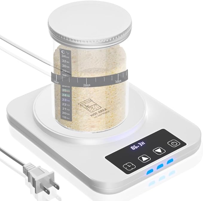 Sourdough Starter Warmer, Precise 1°F Thermostat Control (70-100°F) Sourdough Warming Mat, Smart Warming On/Off, 12-Hour Timer Sourdough Warmer（White ）
